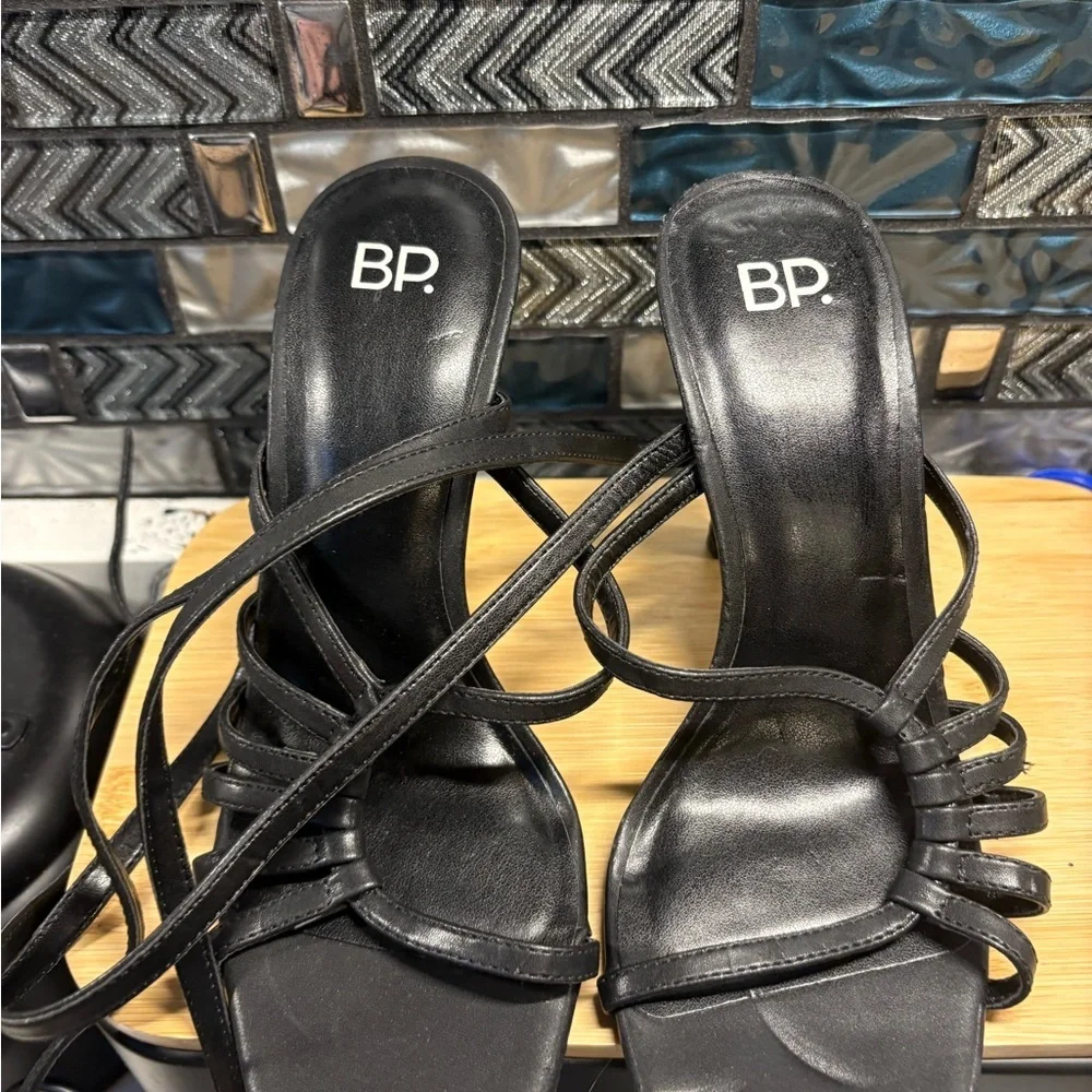 bp Black Strappy Heeled Slide Sandals